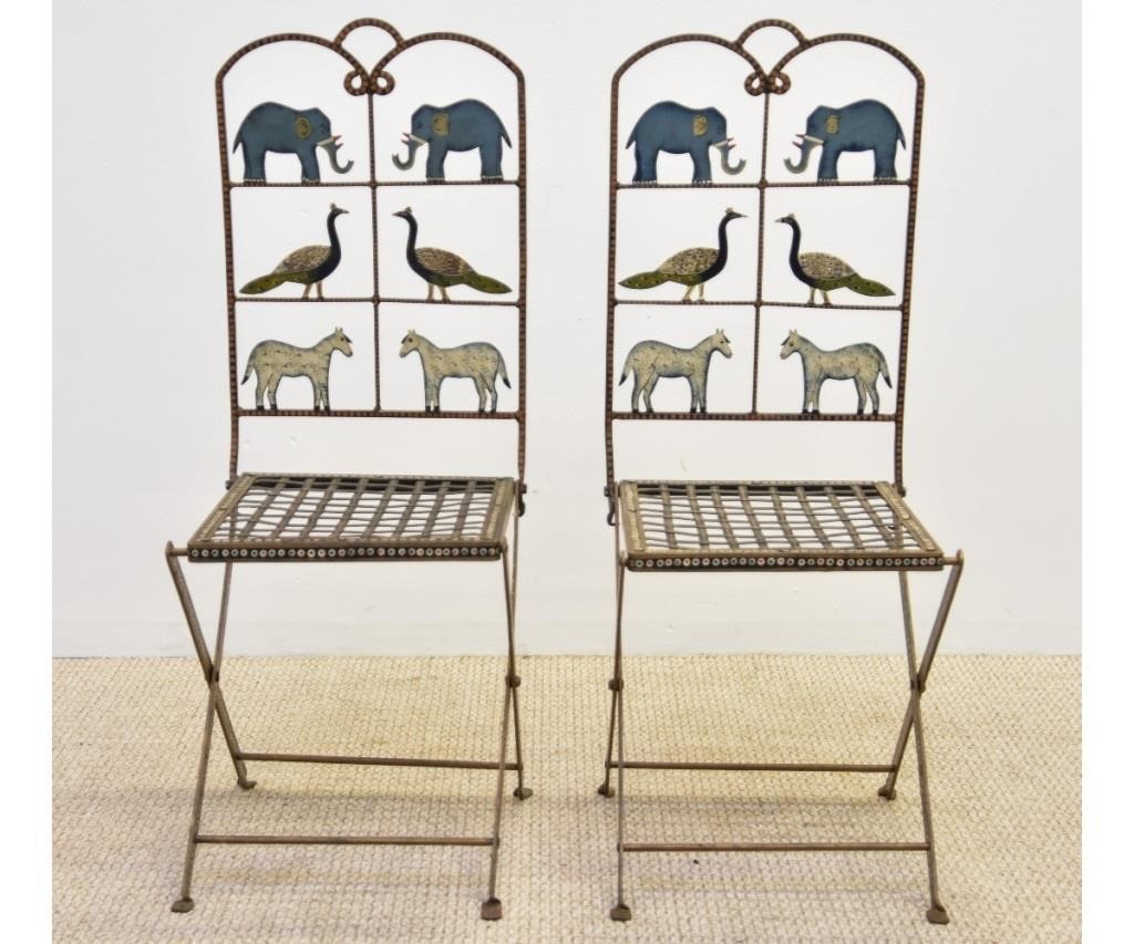 Pair of metal folding chairs with 28b394