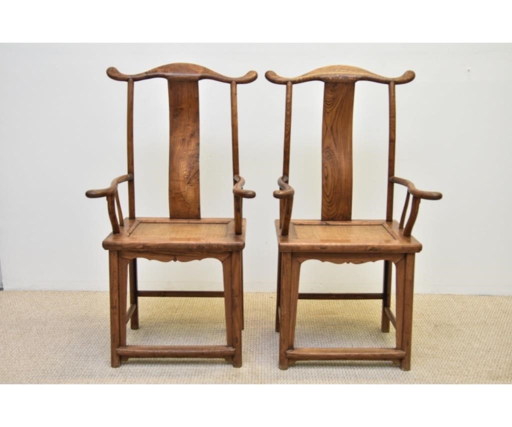 Pair of Chinese elm wood arm chairs 28b3f7