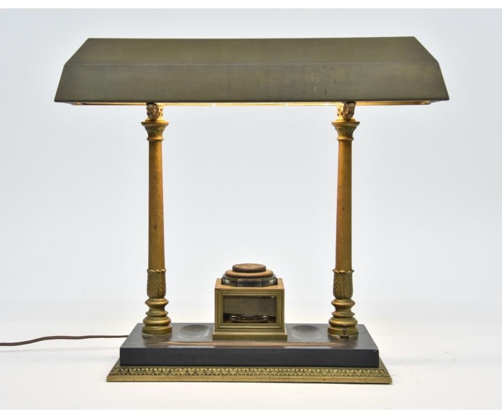 Large bronze and marble bankers lamp,