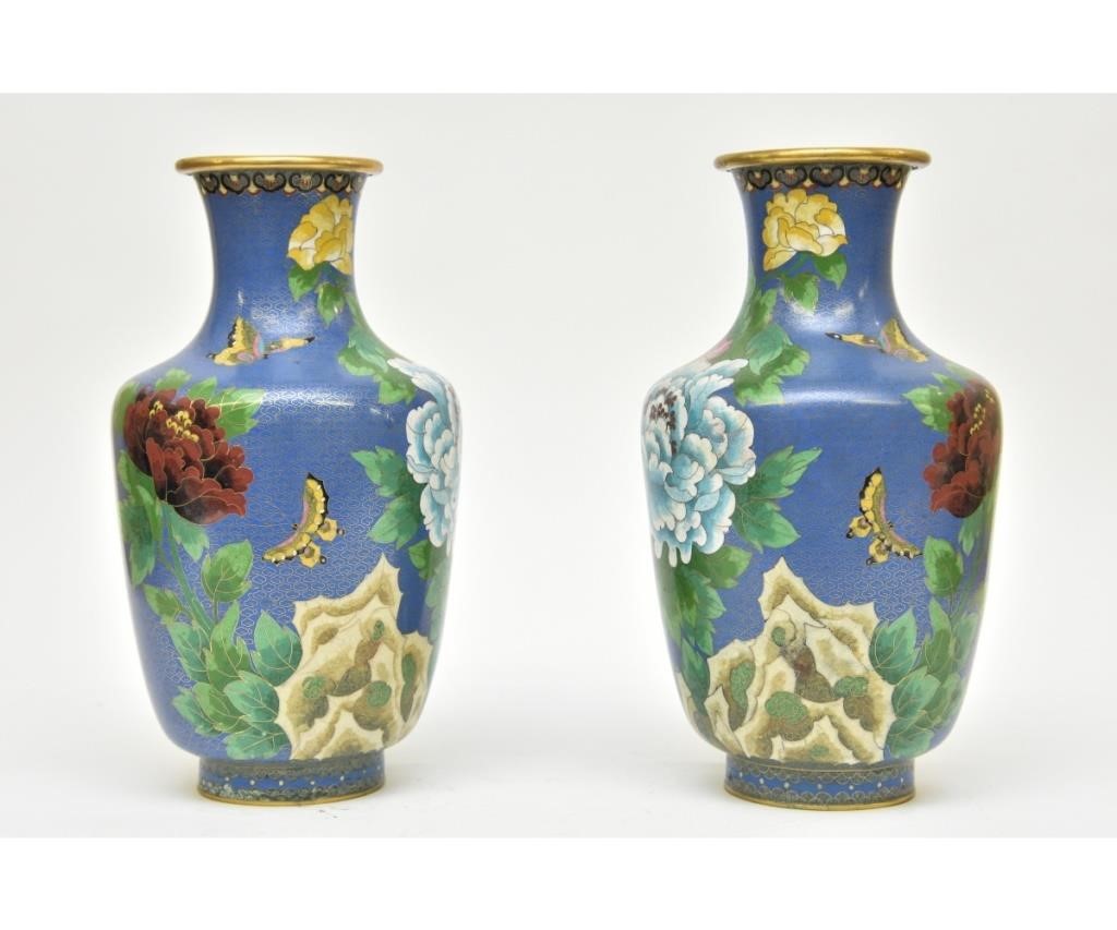 Pair of blue cloisonne' vases,