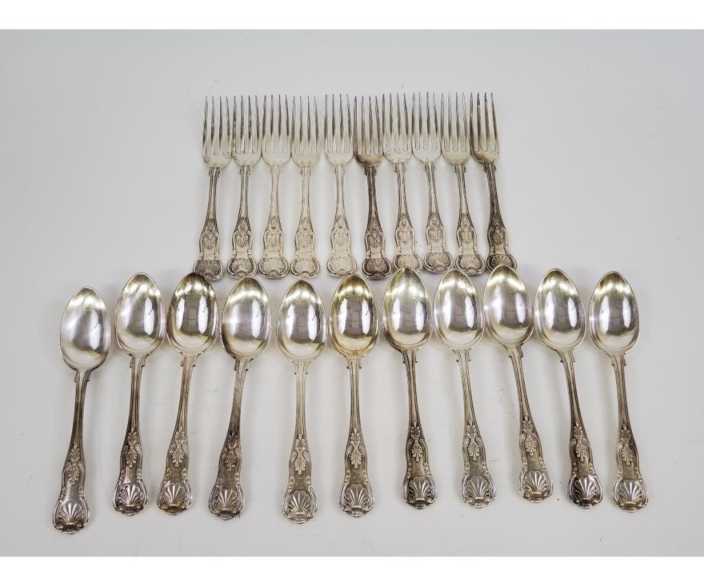 Eleven unmarked silver spoons by