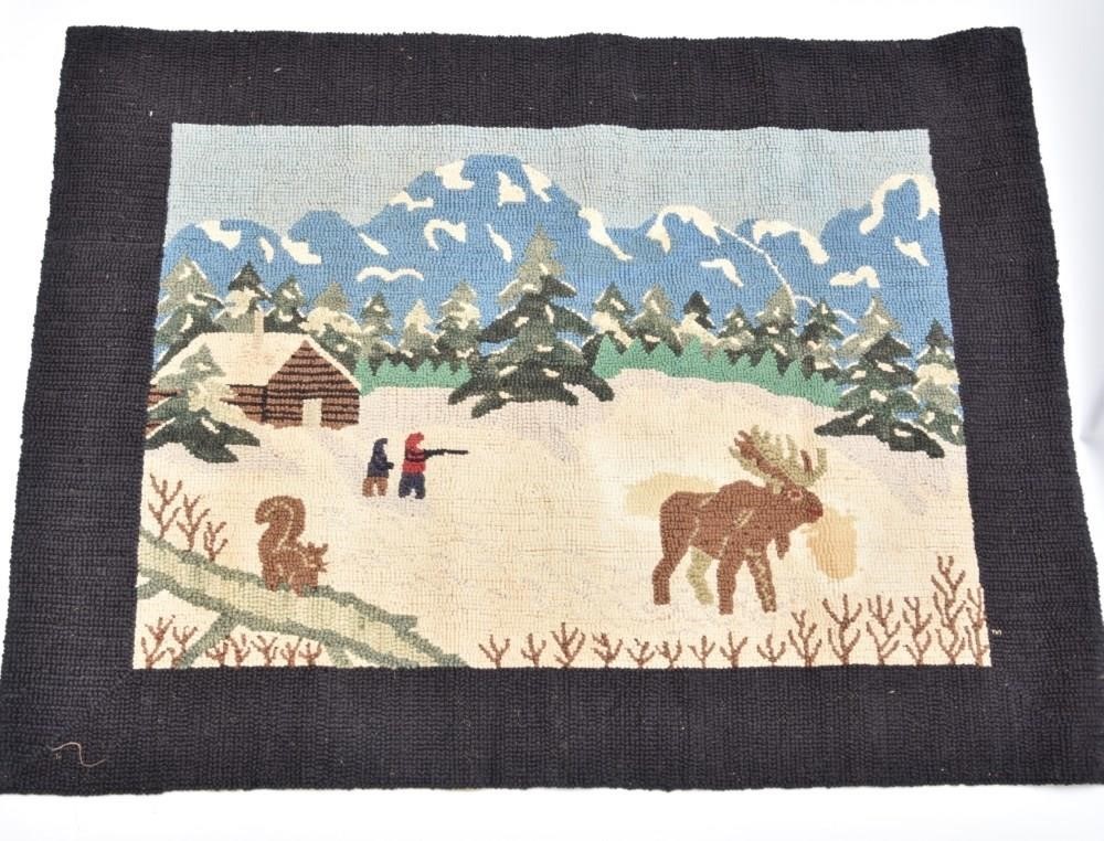 Pictorial hooked rug of hunting 28b53f