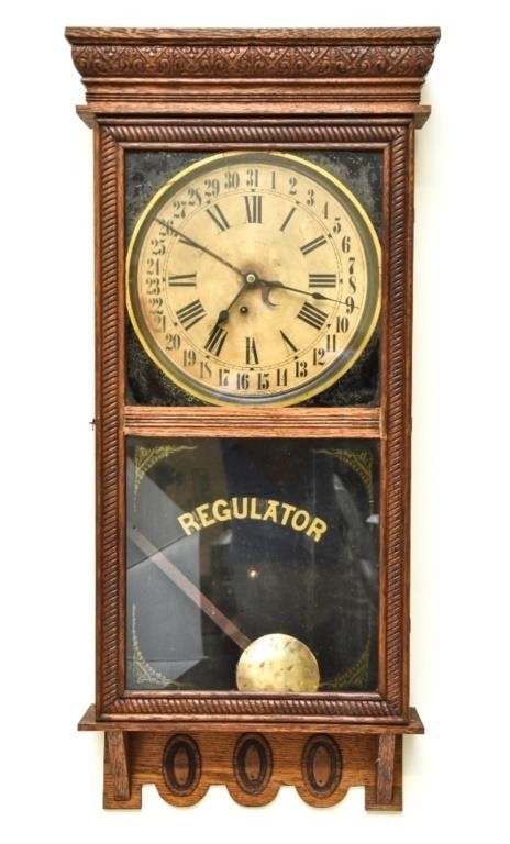 Large oak cased regulator clock,