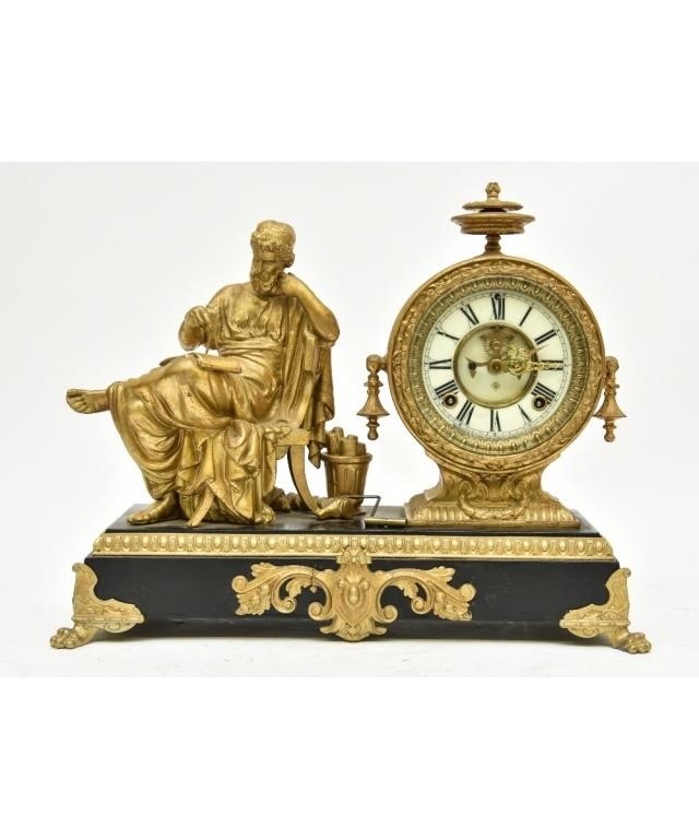 Ansonia figural clock with gilted white