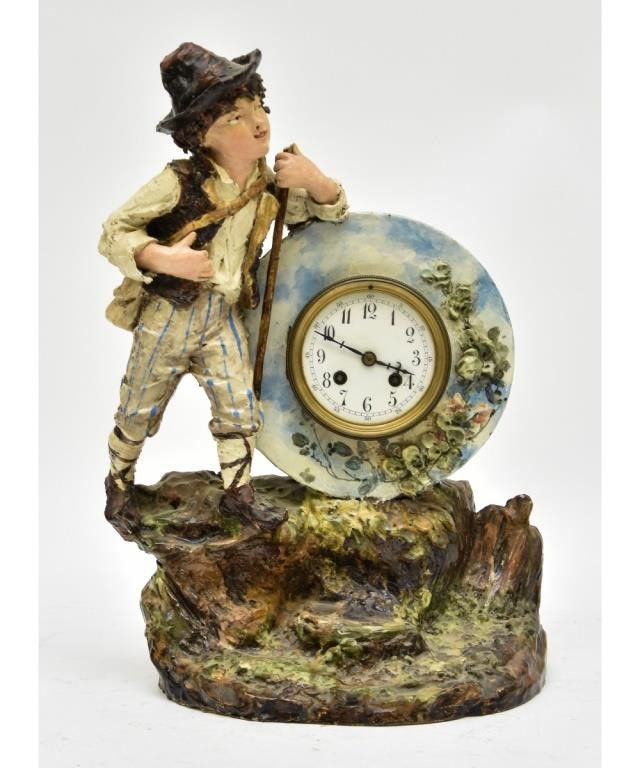 Porcelain figural mantle clock with