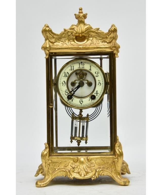 New Haven Clock Company gilt metal mantel