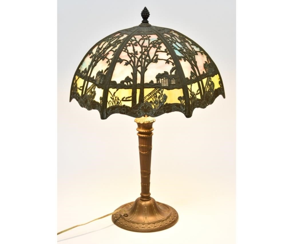 Patinated bronze metal table lamp
