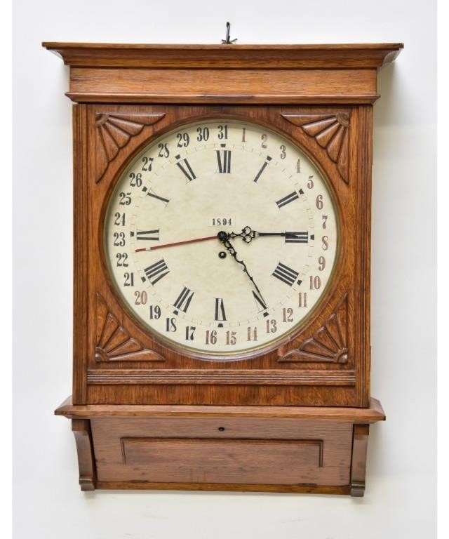 Oak cased calendar clock, circa 1900
27h