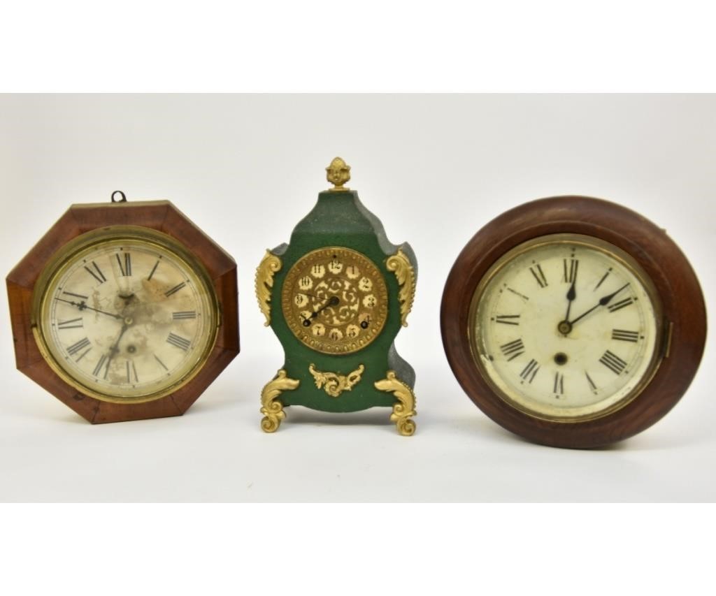Ansonia green metal clock 13"h;