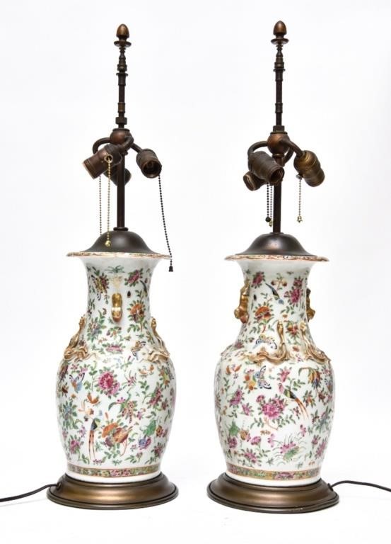 Pair of Chinese porcelain urn lamps  28b5ef