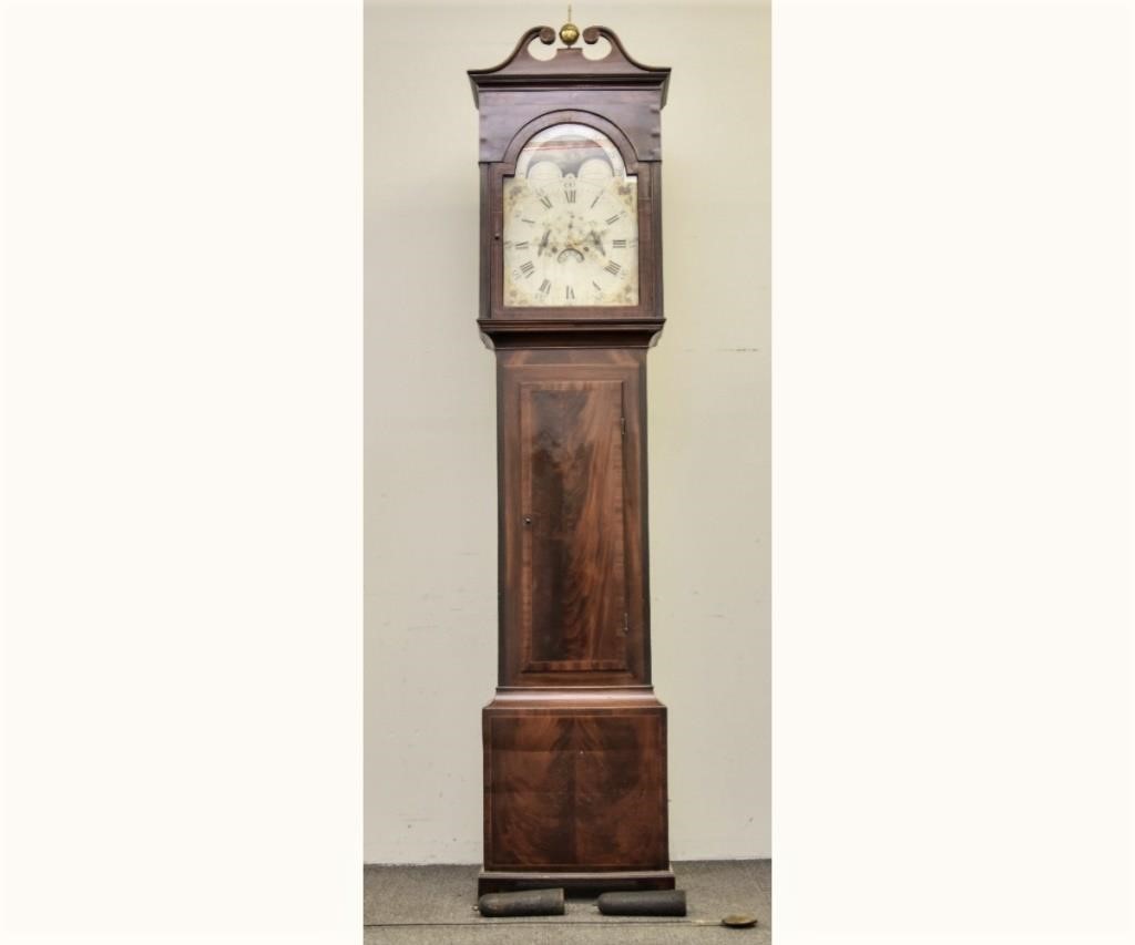 English mahogany inlaid tall case clock