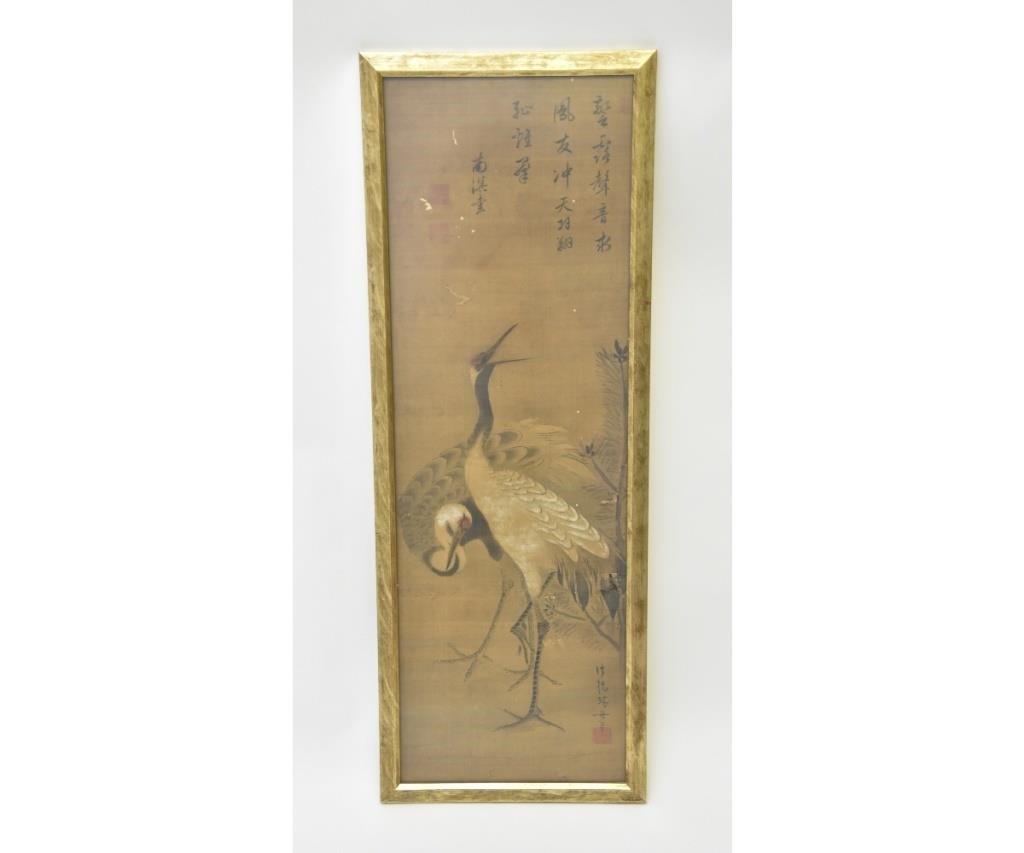Chinese watercolor on silk of cranes,