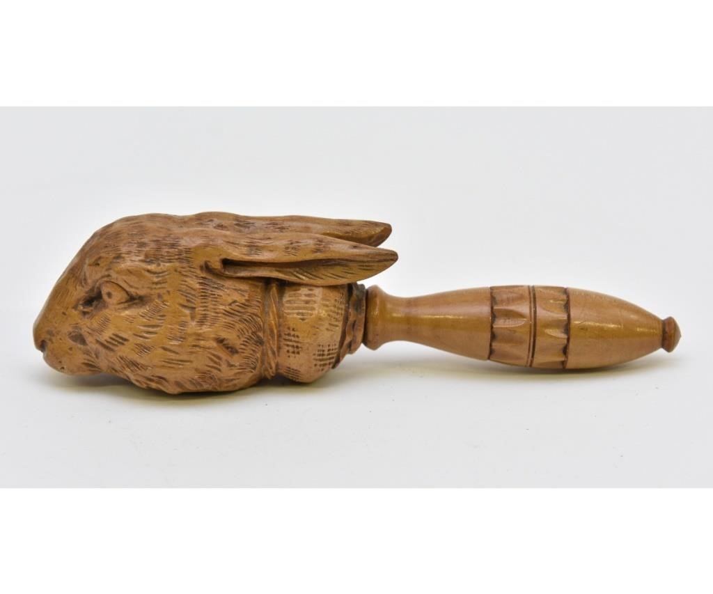 Black Forest carved rabbit head nut