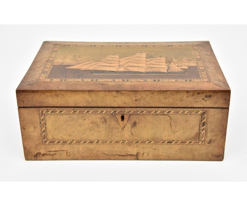 English burl wood sewing box with 28b6e5