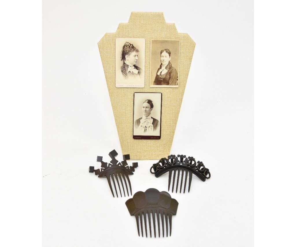 Three Victorian mourning hair combs