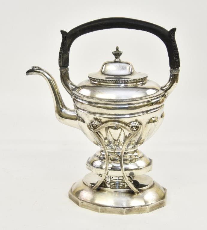 Sterling silver kettle on stand by Gorham,