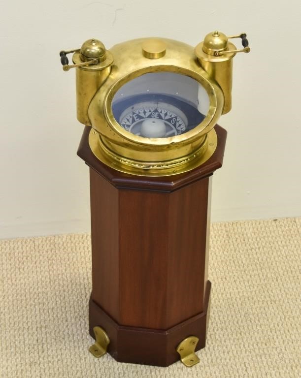 Mahogany and brass yacht binnacle with