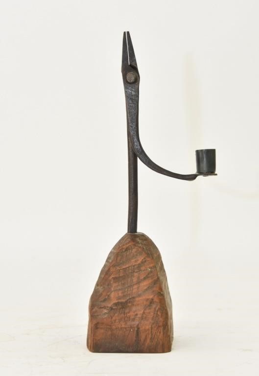 Iron rush light, 19th c. with wood