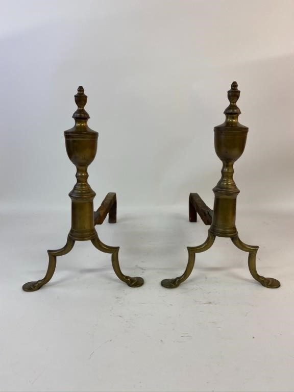 Pair of Federal cast brass andirons,