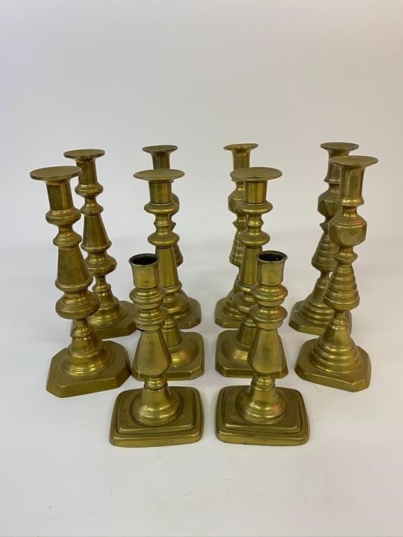 Five pair of Victorian brass candlesticks  28b925