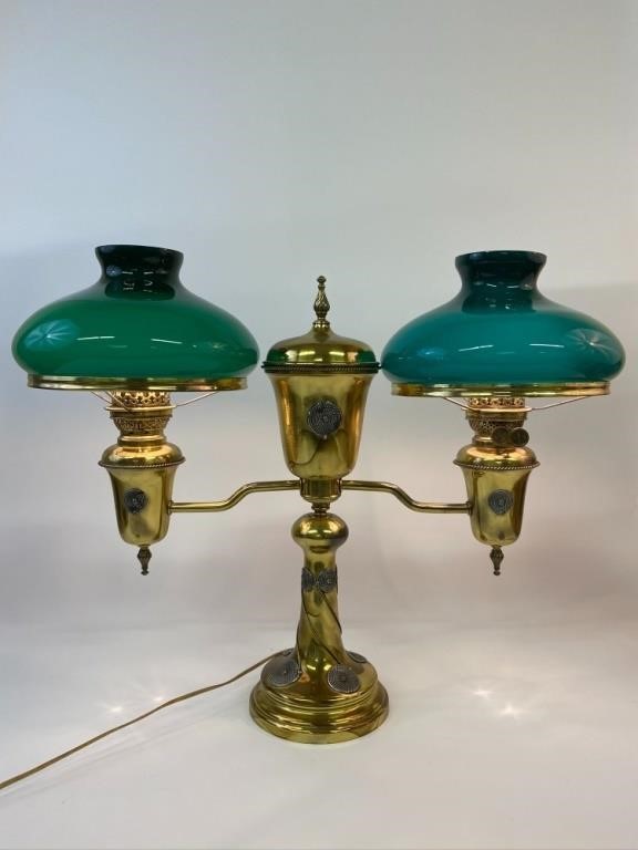 Brass double arm student lamp with