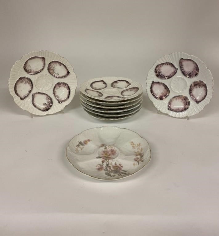 Set of eight French porcelain oyster
