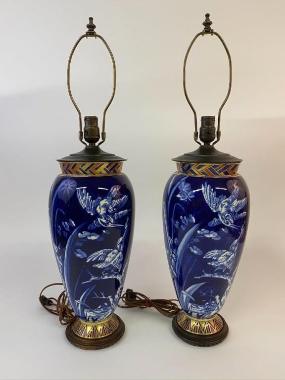 Pair of blue porcelain table lamps