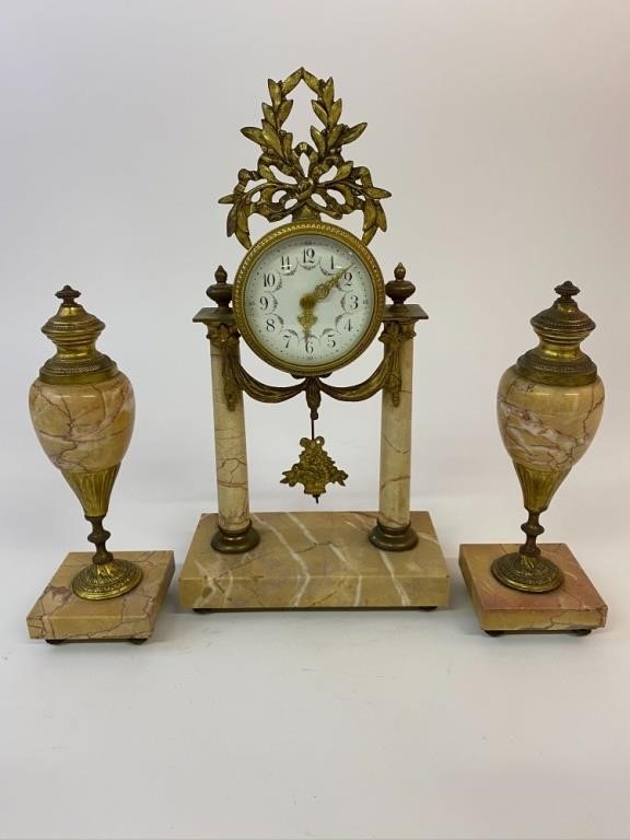 French gilt and marble 3-piece