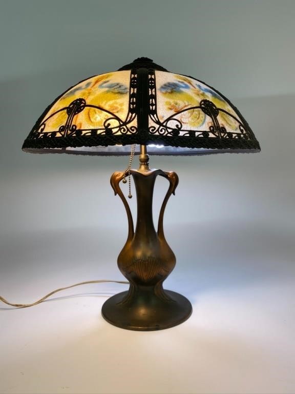 Spelter metal peacock lamp with