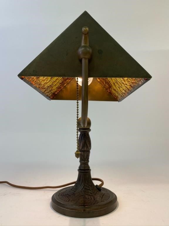 Faux bronze desk lamp with amber 28b945