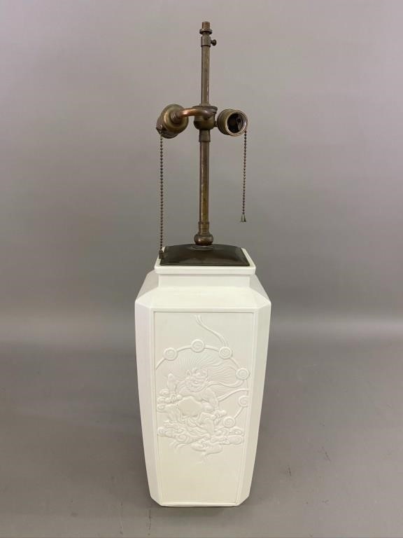 Asian porcelain table lamp, signed
27"