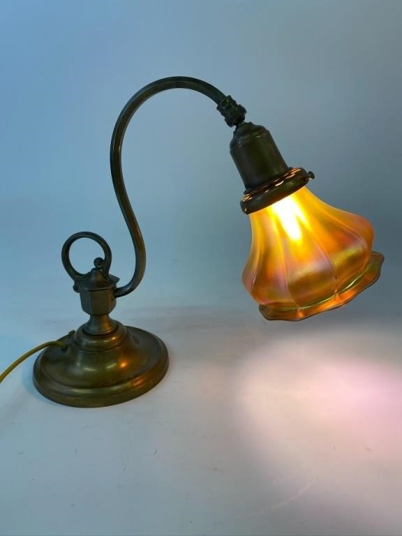 Brass desk lamp with art glass 28b96f