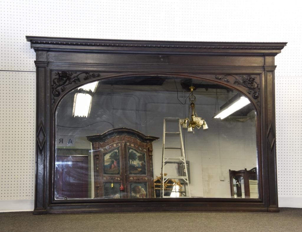 Carved oak mirrored bar back with