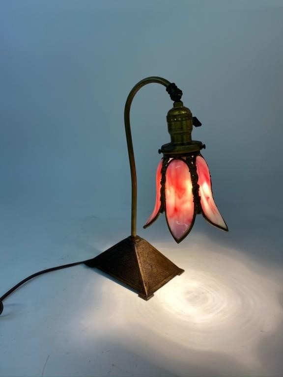 Faux bronze metal slag glass lamp,