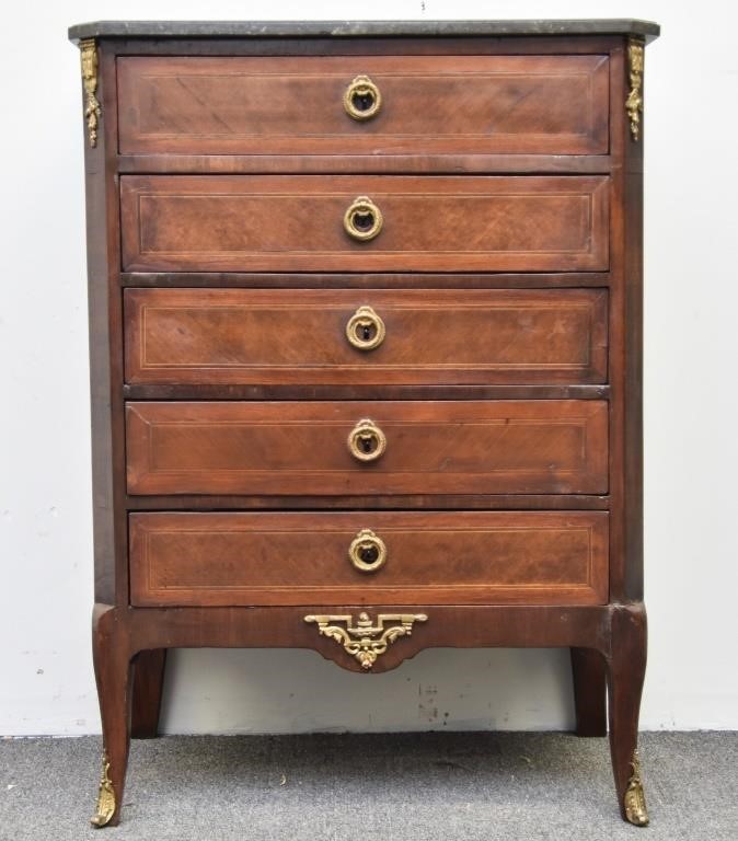 French fruitwood inlaid chest with 28b9ce