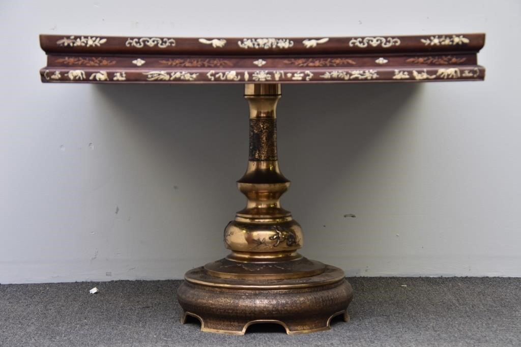 Asian inlaid table with fine figural 28b9e9
