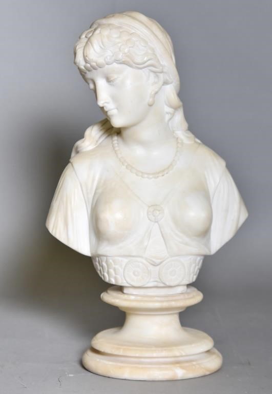 Alabaster sculpture of a woman mounted