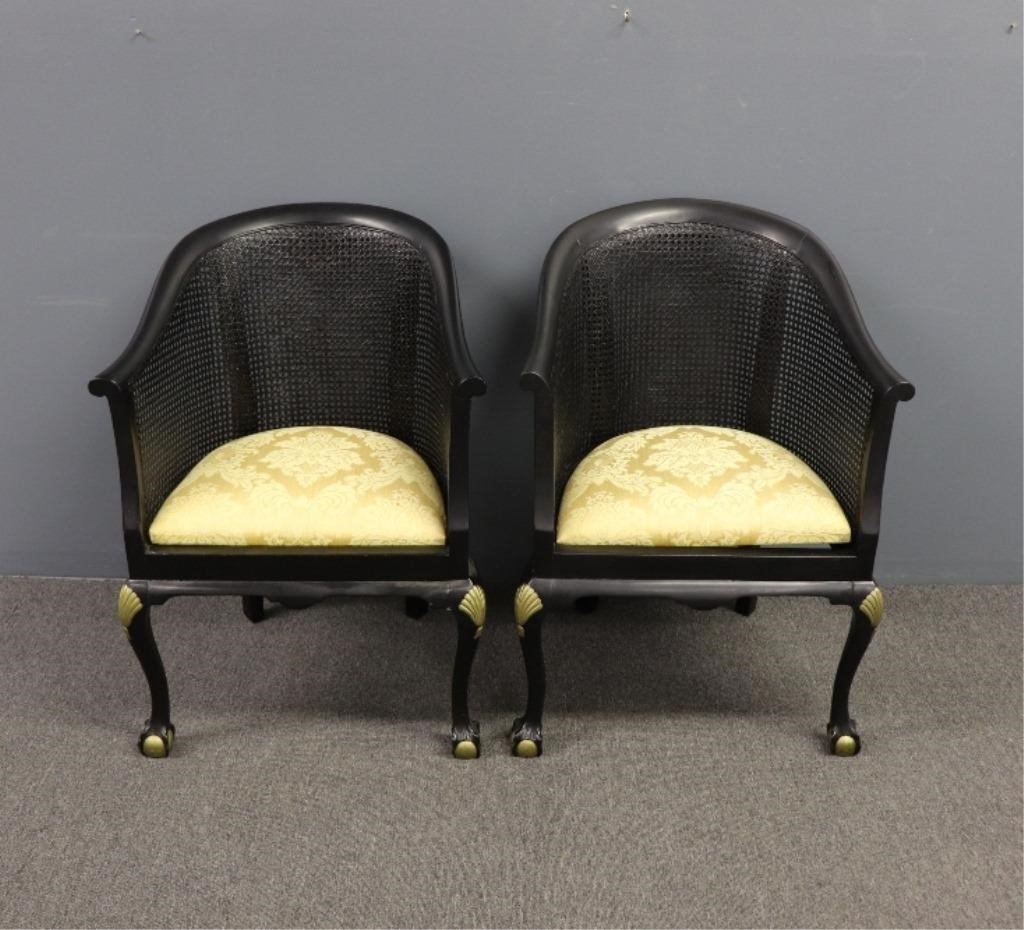 Pair of cane chairs with upholstered