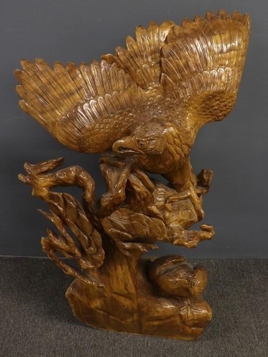 Asian wood carved eagles signed 28bb25