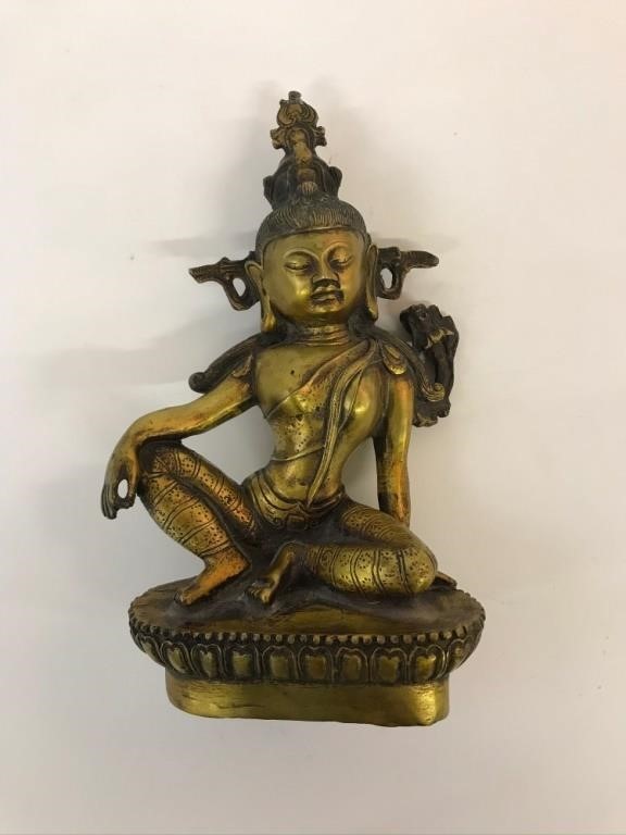 Asian bronze seated female sculpture,