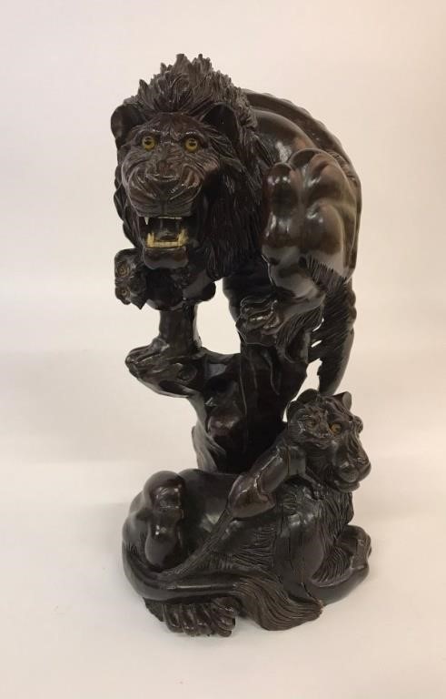 Asian carved lion sculpture 17 h 28bb9a