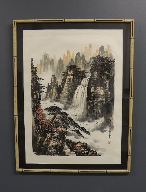 Large Chinese watercolor waterfall 28bbd6
