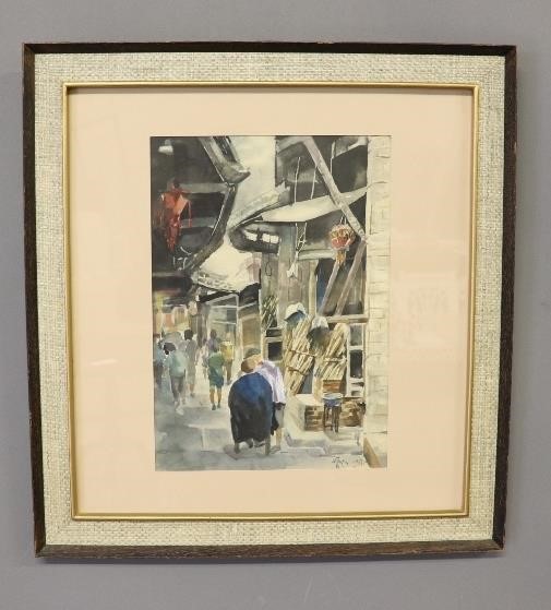 Framed and matted watercolor street 28bbf5