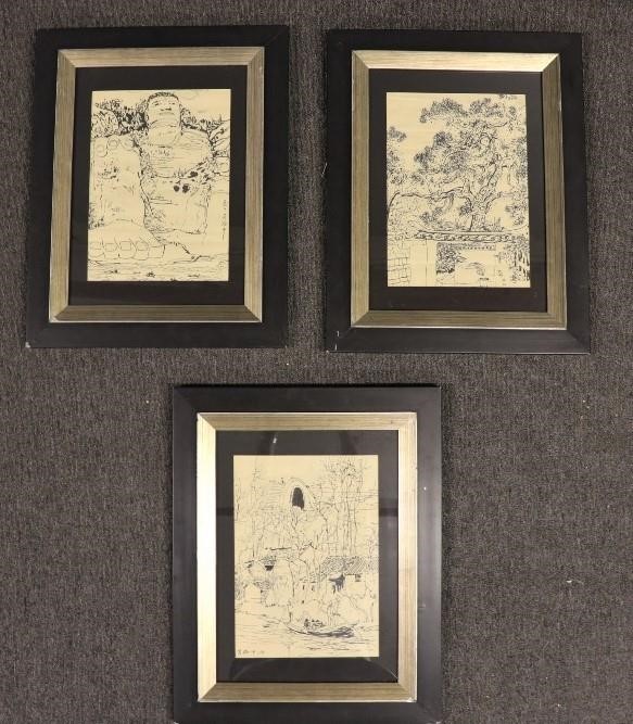 Three Chinese pen and ink drawings  28bc07