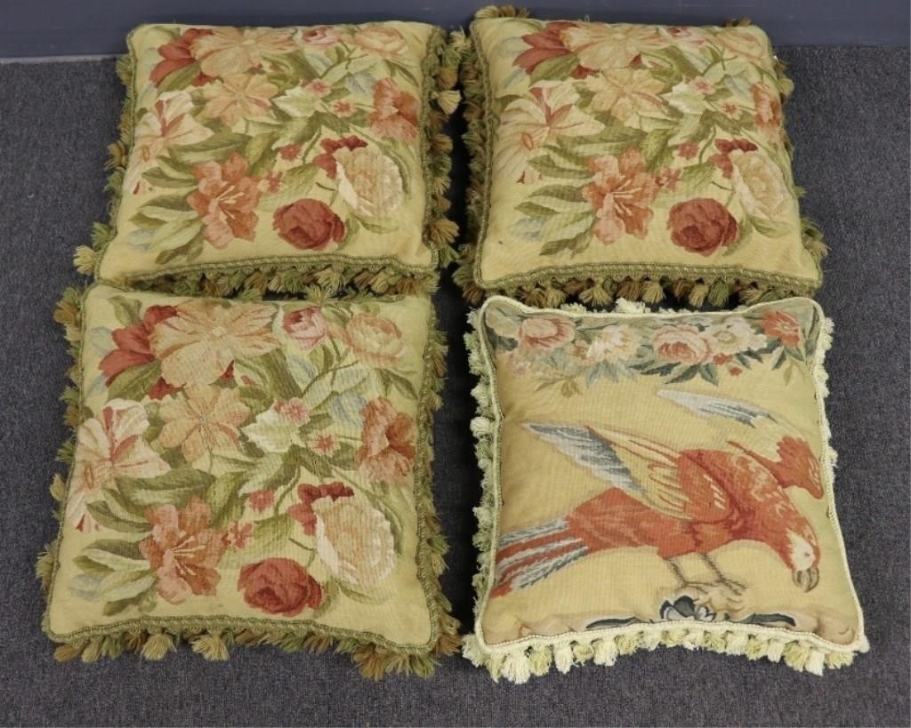 Set of four floral tapestry pillows