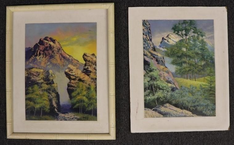 Two framed mountain landscape paintings  28bc39