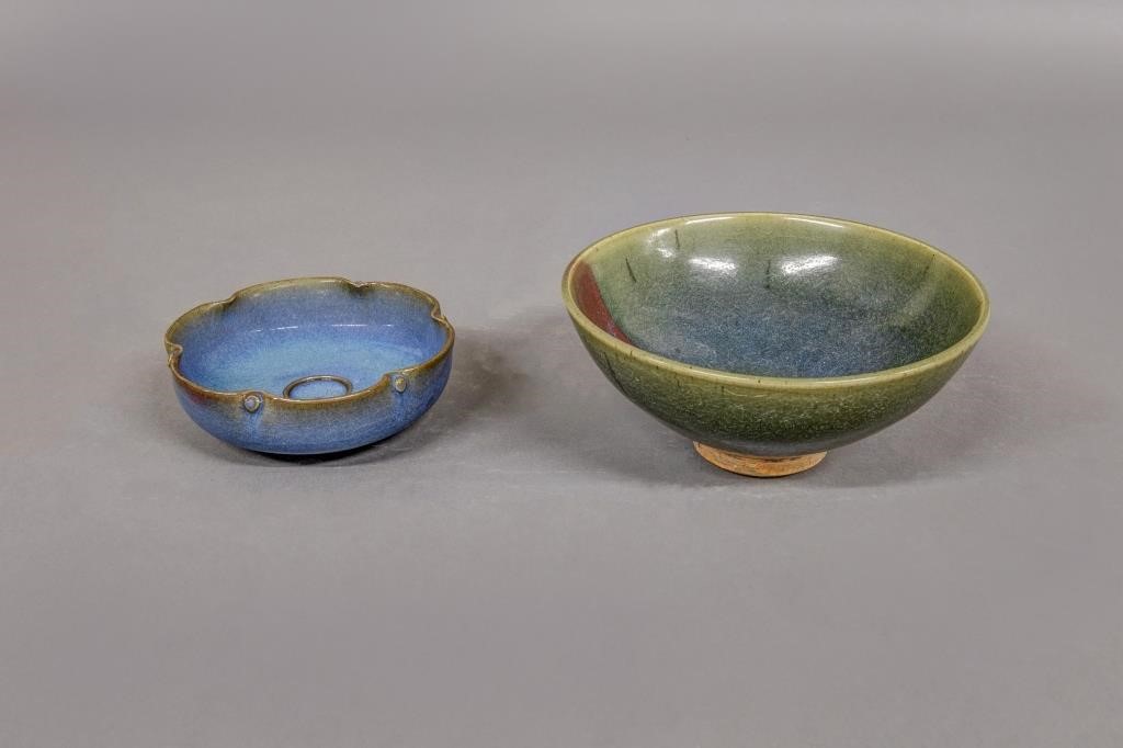 Two Asian pottery glazed bowls Largest 28bc45