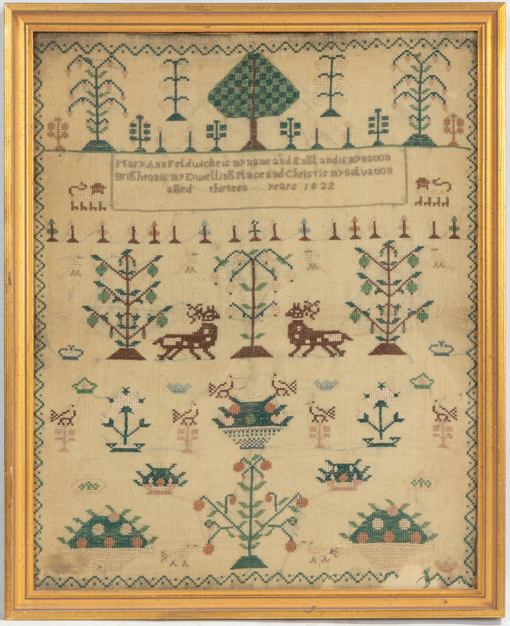 1822 SAMPLER Needlework on silk  28bcd8