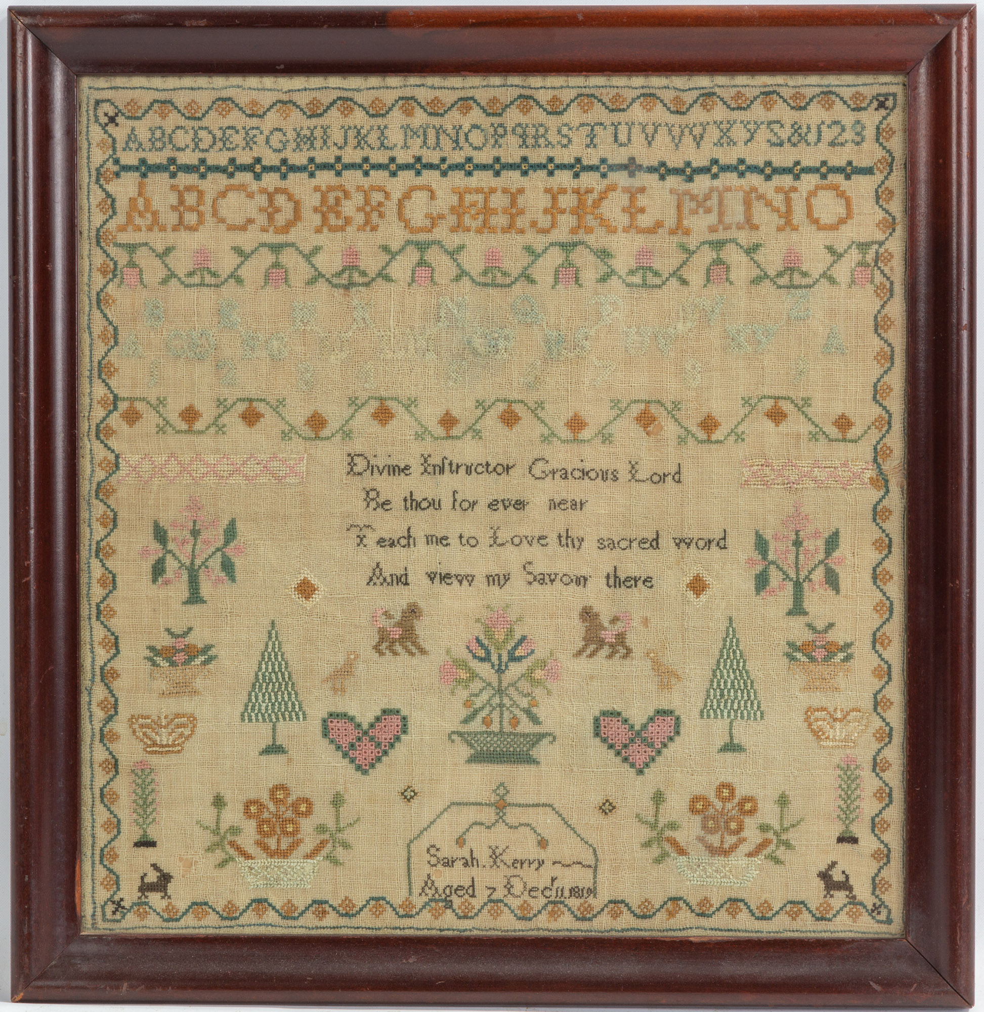 1819 SAMPLER Needlework on silk.