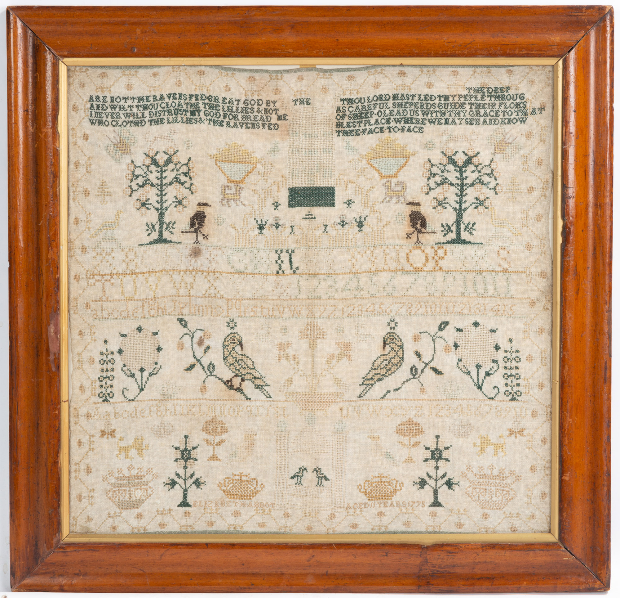1775 SAMPLER Needlework on silk.